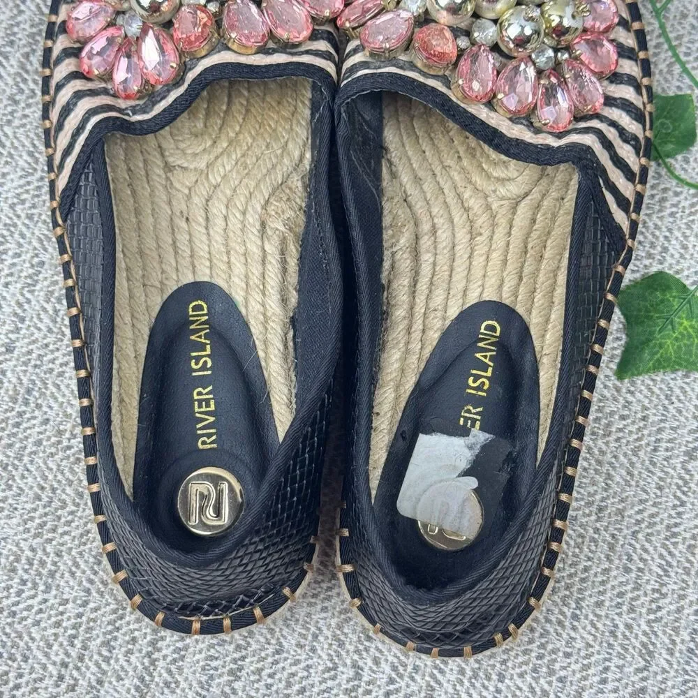 RIVER ISLAND EMBELLISHED ESPADRILLES FLAT SHOES 3/36